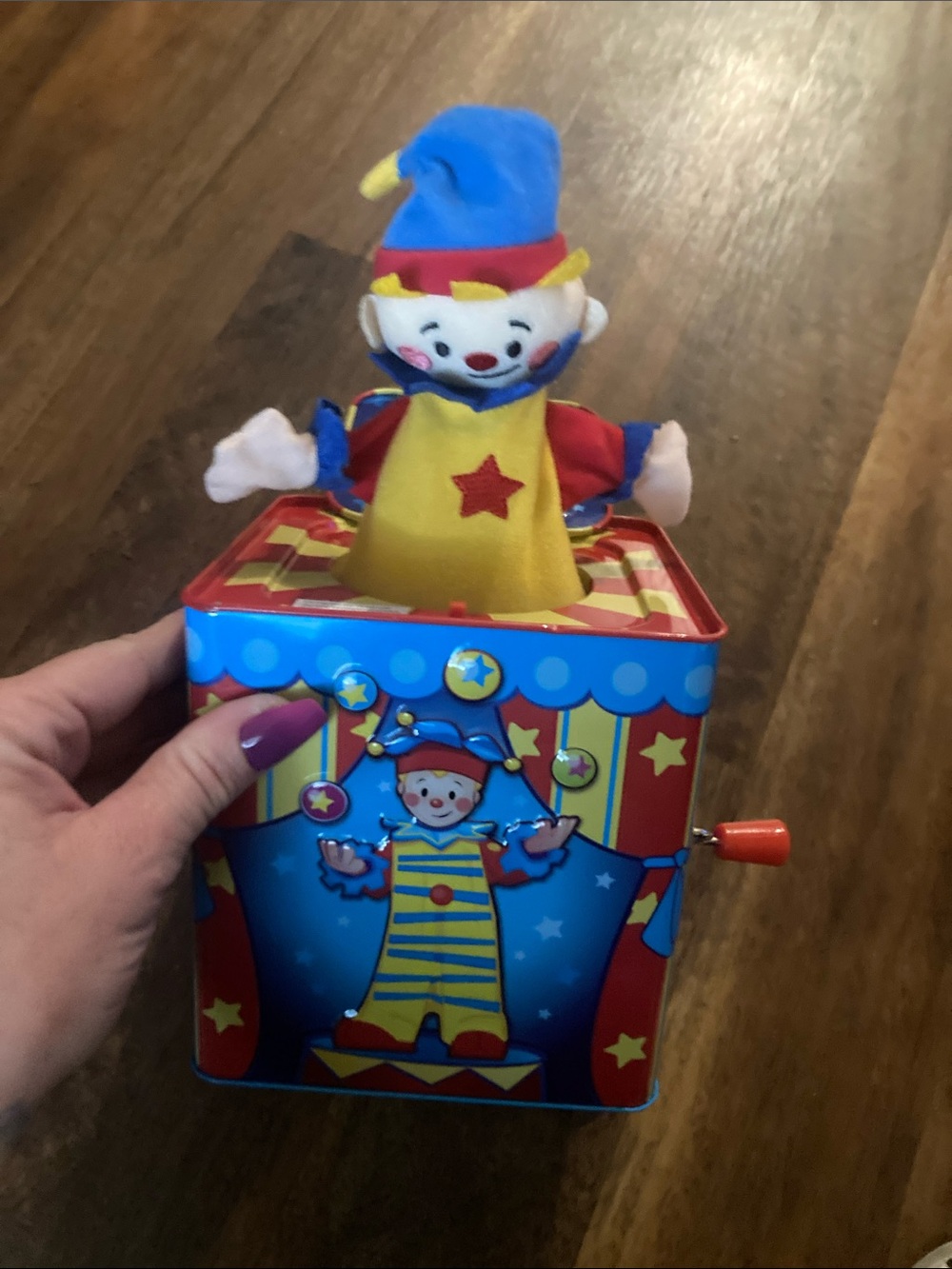 Silly Circus Red Wind-Up Jack-in-the-Box Toy great cons used vintage